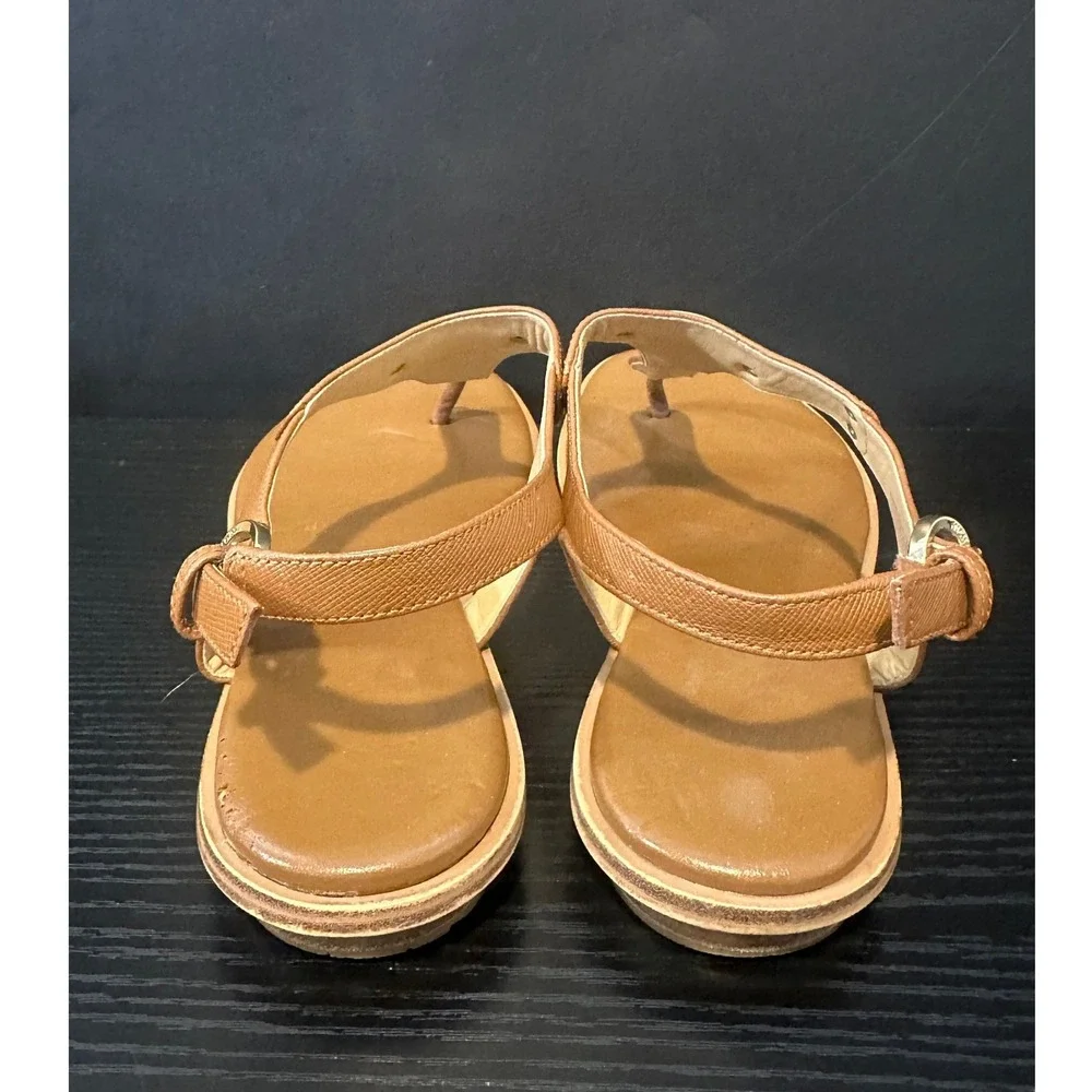 Michael Kors‎ Plate Thong Sandals Luggage Brown Leather Flat 8.5M PV17K